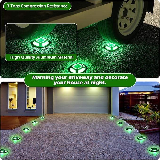 AGPTEK Solar Driveway Lights Outdoor 1 Pack, 2 Color Modes LED Deck Dock Marine Waterproof Security Marker Lights for Step Sidewalk Stair Garden Pathway Walkway Yard(Green/Red)