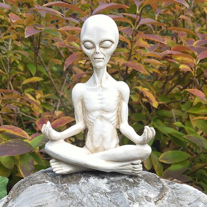 White Alien Statue, Resin Yoga Pose Alien Figure, 6.3" H Creative Yoga Alien Statue of The Thinker for Home Offcie Garden Decor Supplies