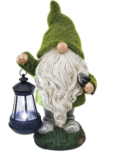 TERESA'S COLLECTIONS Christmas Outdoor Statue for Home, Resin Gnome Decorations with Solar Outdoor Lights for Garden Decor,Green Garden Sculptures & Statues for Front Patio Lawn, Gifts for Mom,12"