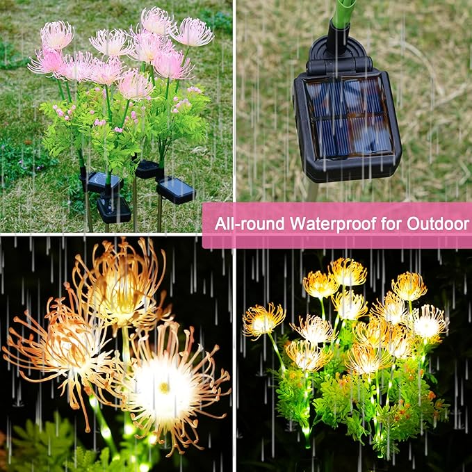 SmilingTown Solar Lights with Light-up Flowers and Stems Outdoor Pathway Decorative Lights Solar Powered Waterproof Lights for Yard Patio Lawn Garden 4 Pack