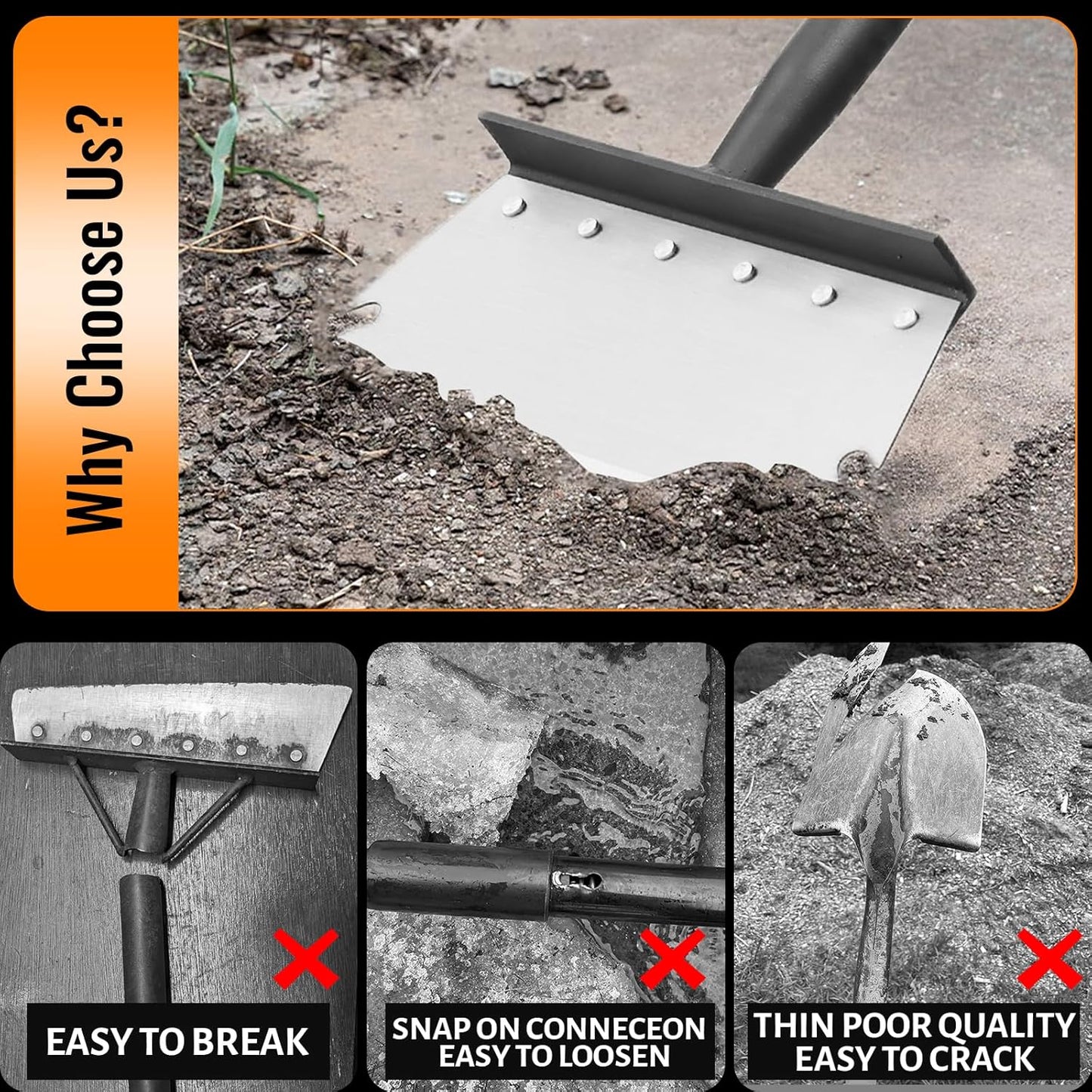 Garden Flat Shovel Scraper, Multifunctional Garden Cleaning Shovel with 59 Inch Long Handle, Heavy Duty Outdoor Floor Scraper for Weed Cleaning,Trenching,Edging and Removing Snow,Ice,Weeds,Dirty,Moss