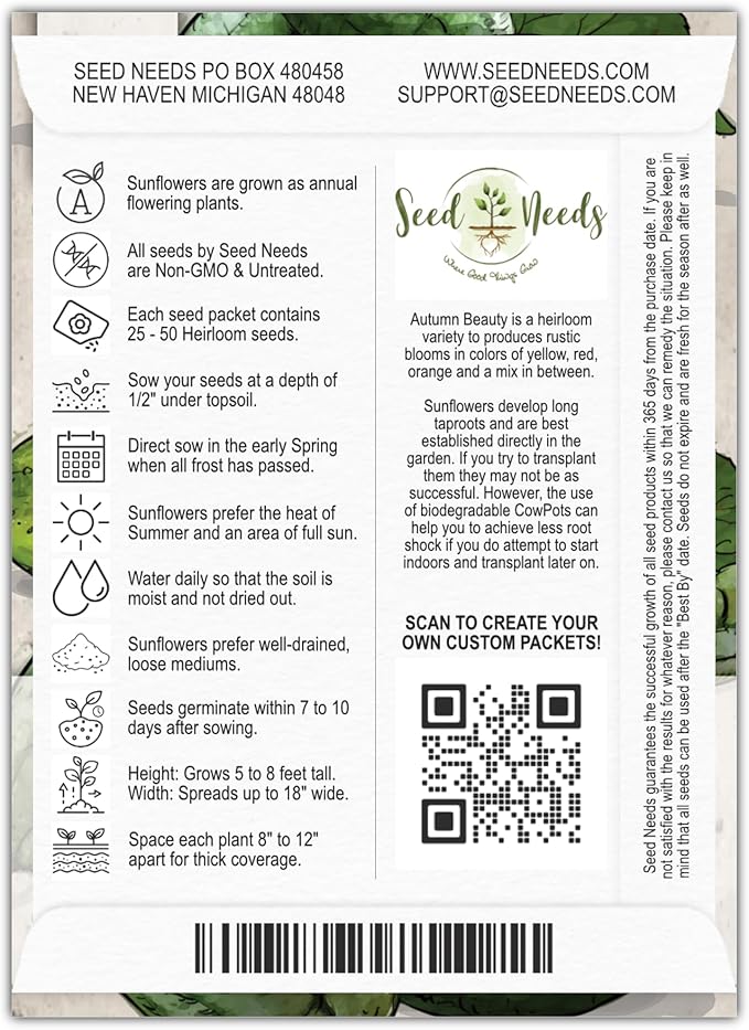 Seed Needs, Sunflower Seed Packet Party Favors Pre-Filled & Ready to Hand Out Great for Weddings, Bridal Showers, Memorials, Fundraisers & Other Events Heirloom & Untreated (20 Packets)