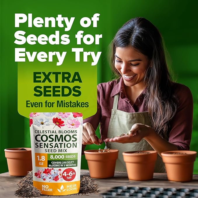 HOME GROWN Cosmos Seeds Bulk Pack (1.8 oz) Annual Flower Seeds for Planting - Heirloom Pollinator Friendly Wildflower Seeds - Grow Cosmo Plant Garden