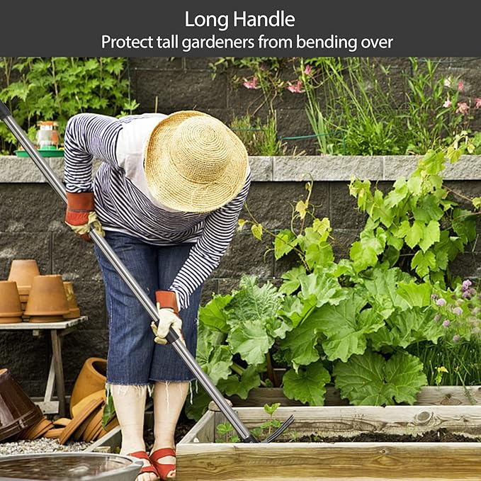 Hoe and Cultivator Gardening Hand Tools, Heavy Duty Stainless Steel Garden Hoe and 3 Fork Hand Tiller for Gardening Weeding Planting with Adjustable Handle 30-45 inch