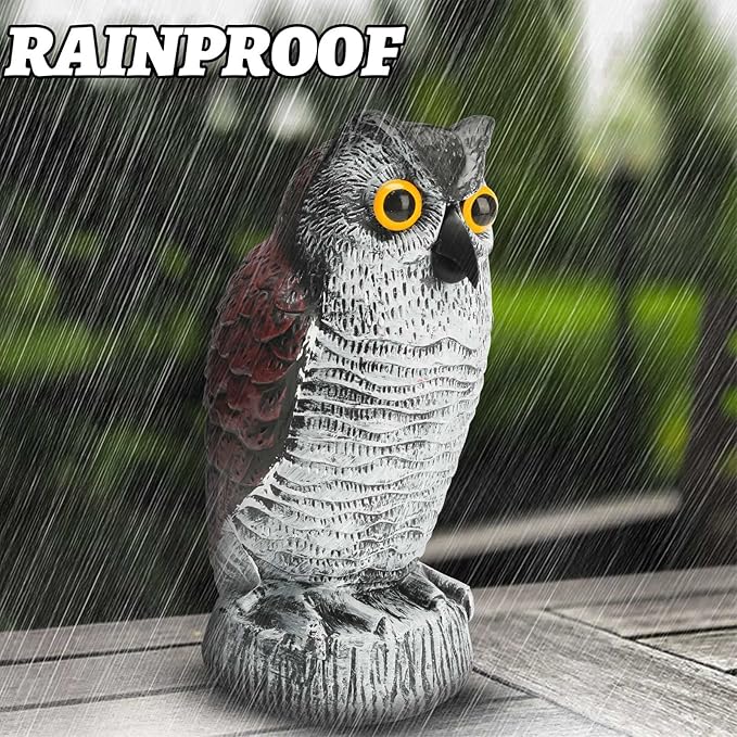 Ezoon 3 Pack Owl Decoy to Scare Birds Away, Fake Owl Scarecrows, Pigeon Deterrent, Plastic Owl Statue for Outdoor Garden Yard