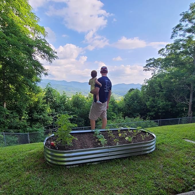 Raised Garden Bed 6.5ft Galvanized Planter Box Outdoor, Rot-Resistant Oval Large Metal Garden Bed Planter for Vegetables Flower Herb