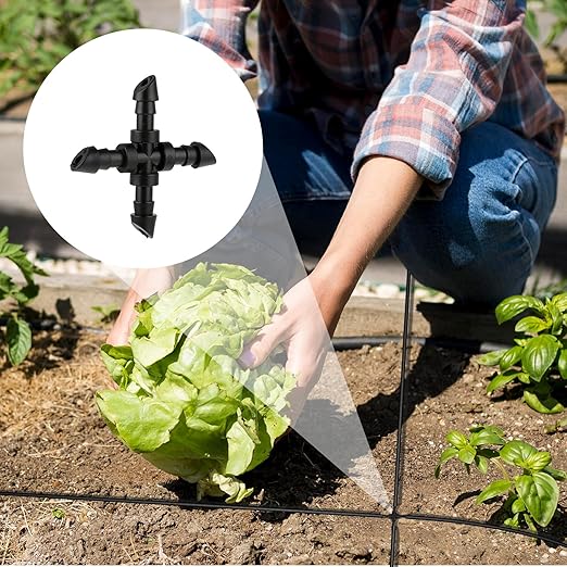 1/4 Inch Drip Irrigation Cross Fittings, 40 Pieces 1/4 Barbed Connector Drip Line Connectors 4-Way Drip Irrigation Parts Couplings for Garden Lawn Sprinkler 1/4 Inch Drip Irrigation Tubing Systems