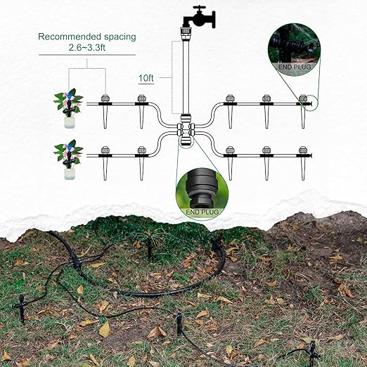 Drip Irrigation System Kit,197FT/60M Garden Watering System with Hose Distribution Tubing Drip Emitters Connectors,Automatic Drip Irrigation Kit for Plant,Greenhouse, Yard,Lawn,Patio
