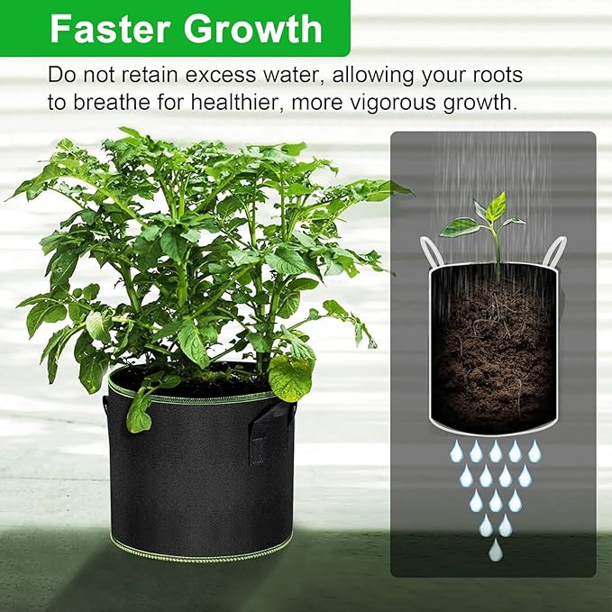 Grow Bags - Potato Grow Bags - Thickened Fabric Pots - Large Grow Bags - Tomato Vegetables Grow Bags (12 Pack(5 Gallon)