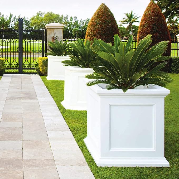 Mayne Fairfield 28in Square Planter - White - Durable Resin Planter (8800-W)