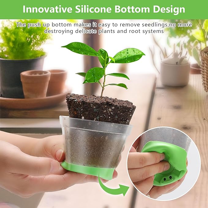 Clear Nursery Pots for Plants,10 Packs Seed Starting Pots 3.1 inch Plastic Plant Pot Seedling Pots with Drainage Holes Plant Nursery Pots with Silicone Base Seed Starting Pot (No Lids 10)