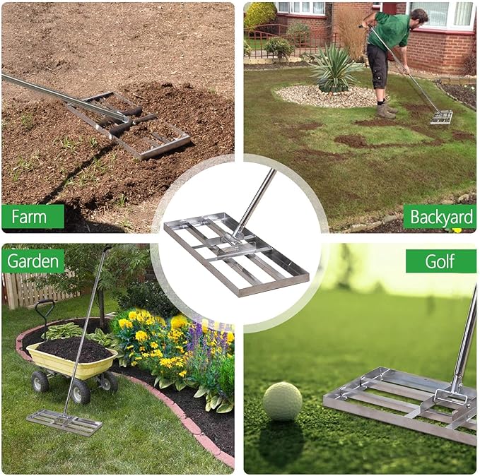 Scalebeard Lawn Leveling Rake-7 FT Level Lawn Tool / Soil Lawn Rake Stainless Steel Leveling Rake Landscape Rake with Handle for Garden Backyard Golf/Lawn（7FT, 30 x 10IN）