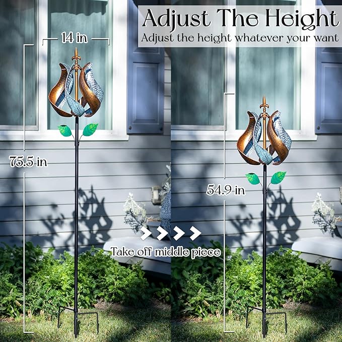 Wind Spinners for Yard and Garden, Wind Spinners Outdoor Metal Large 360 Degrees, Birthday Gifts for Women Family Outdoor Decor(Tulip 75'' x 14'')