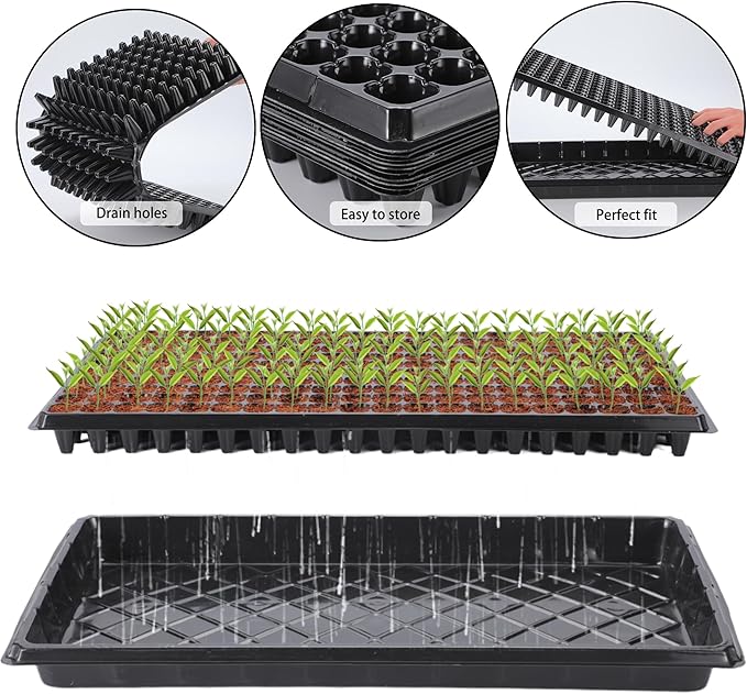200 Cell Seed Starter Trays with Dibber – 20 Pack Reusable Seedling Trays for Germination Propagation, 200 Hole Soil Digger for Quickly Setting Out, Gift for Gardener