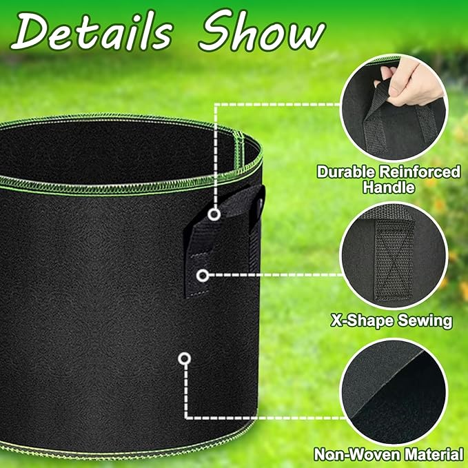 Grow Bags - Potato Grow Bags - Thickened Fabric Pots - Large Grow Bags - Tomato Vegetables Grow Bags (12 Pack(5 Gallon)