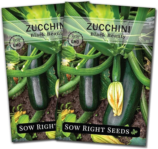 Sow Right Seeds - Black Beauty Zucchini Seeds for Planting - Non-GMO Heirloom Packet with Instructions to Plant a Home Vegetable Garden - Summer Squash - Classic Zucchini Good for Large Containers (2)
