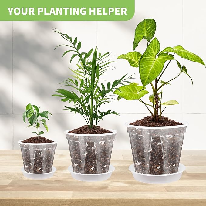 12pcs 3.9/4.7/5.9 Inch Clear Nursery Pots with Saucer, Transparent Plastic Plant Pots with Drainage Hole for House Plants, Flower, Succulent and Outdoor Clearance (20pcs Plant Labels)