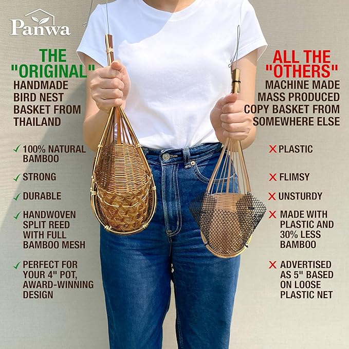 Handmade 100% Thai Bamboo Hanging Orchid Basket – 4 Inch Set of 3