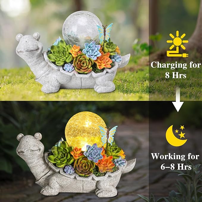 Afirst Solar Garden Turtle Statues with Succulent Outdoor Resin Figurine Solar Lights Decorations,Tortoise Statue for Lawn, Patio, Balcony, Yard Ornament