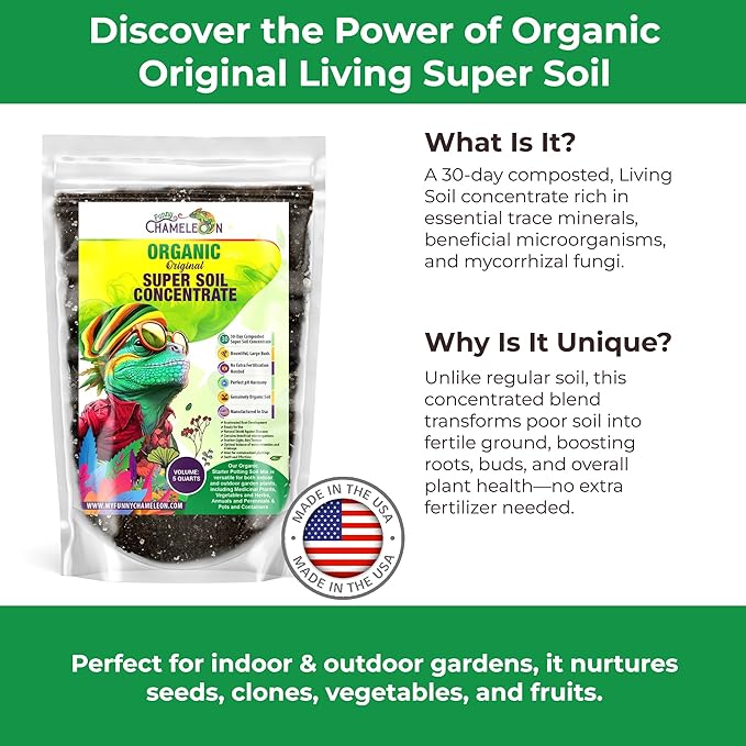Organic Original Super Soil Concentrate with Mycorrhizae – Living Soil Boosts Roots & Buds for Seeds & Clones - Indoor & Outdoor Growing - Mix 1:4 with Topsoil Potting Soil (3 quarts)