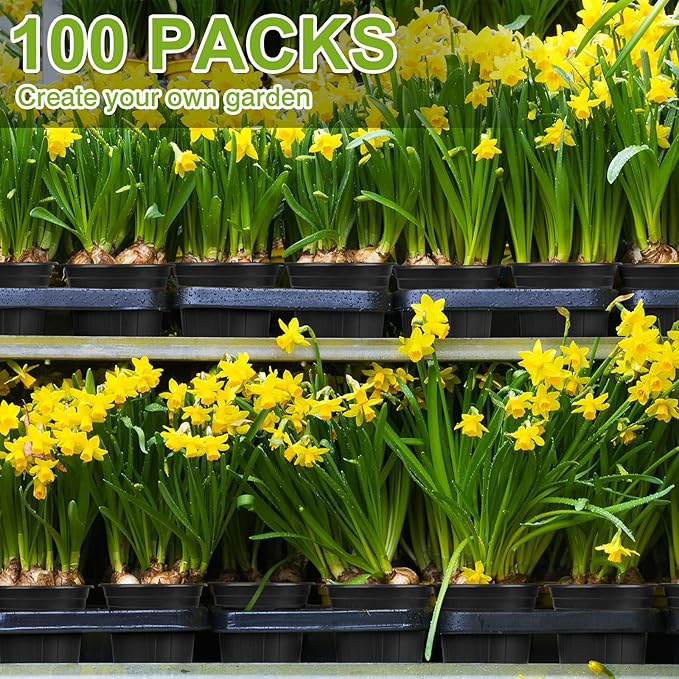 GroTheory 100 Pack 1 Gallon Nursery Pots, 6.7 Inch Plastic Pots for Plants, Plastic Flower Pots, Plastic Plant Pot, Seedling Pots for Potting, Seed, Succulent, Planting Pots with Plant Labels