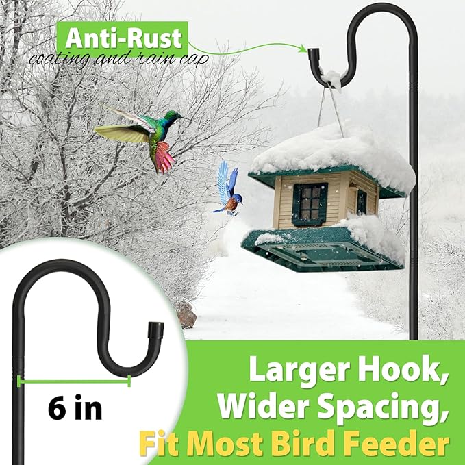 Shepherds Hooks, 94" Bird Feeder Pole for Outdoor, 4/5” Thick Hummingbird Feeders Stand Heavy Duty, Hanging Plant Hanger Stake with 5-Prong Base, Metal Shepard Stick