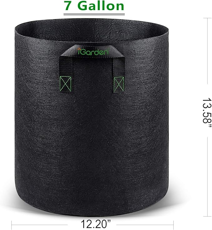 Grow Bags Tall, 7 Gallon Grow Pots 6 Pack with Handles, Heavy Duty 280G Thickened Nonwoven Fabric Plant Bag for Vegetables, Black