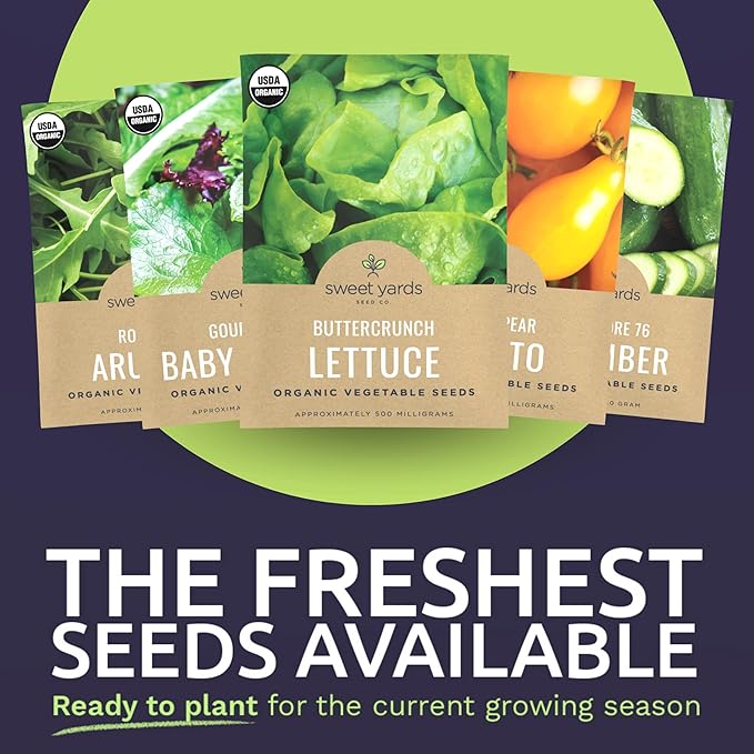 Organic Salad Lover Seeds Variety Pack - 10 Individual Packs - 2025 Season - Yellow Pear Tomato, Buttercrunch Lettuce and More! for Indoor & Outdoor Planting (Non-GMO, Certified Organic)