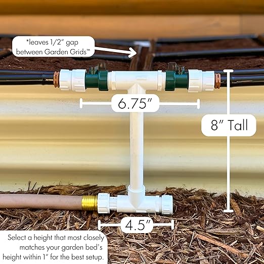 Garden Grid Connection Manifold | Connect Neighboring Garden Grids or Just 1 and/or Daisy-Chain from Manifold to Manifold with Garden Hoses to Connect Many Garden Grids | 8” Height