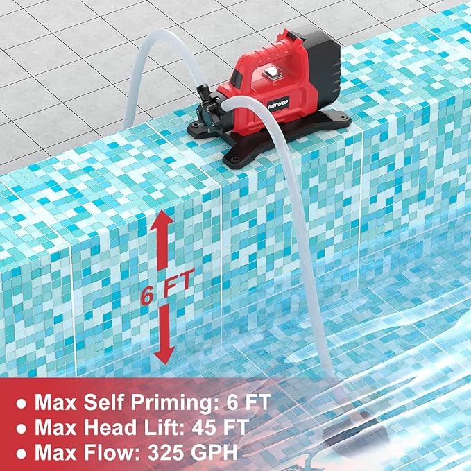 POPULO Hybrid Water Transfer Pump, 20V or 120V Portable Cordless Utility Pump, Upgraded 325 GPH Electric Transfer Water Pump with 4.0Ah Battery for Rain Barrel, RV, Tank, Irrigation, Ponds, Garden