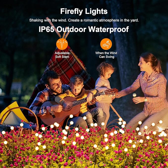 ASMAD Solar Lights Outdoor(4-Pack, 32 LEDs), Solar Garden Lights, Outdoor Decorations, Firefly Light for Patio Decor, Big Bulb, Unique Gifts for Women, Gifts for Grandma