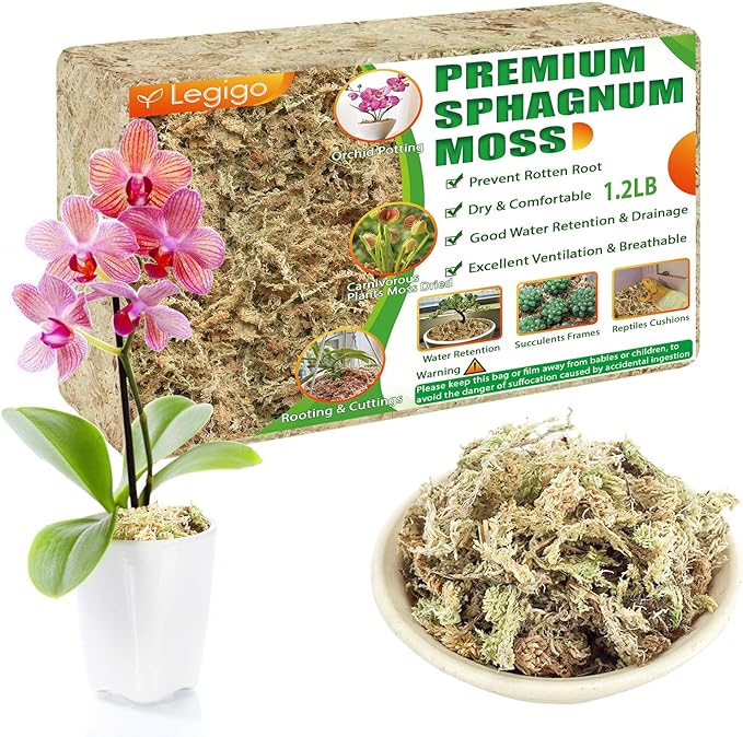Legigo 1.2LBS Premium Sphagnum Moss for Plants- 20QT Natural Succulent Carnivorous Plant Moss Dried, Long Fiber Orchid Moss for Orchid Repotting Succulent Sarracenia Potted Plants Gardening & Reptiles