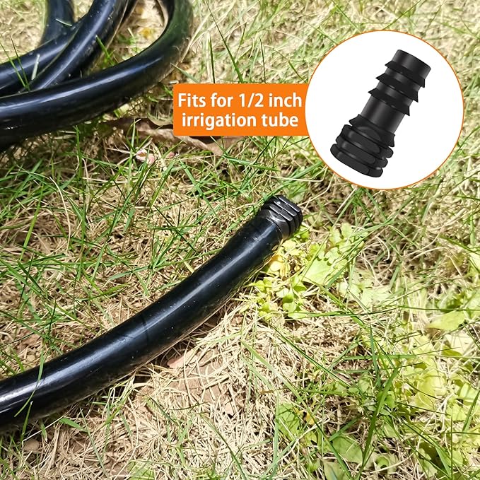 1/2 inch Drip Irrigation End Cap Fittings, Barbed End Plug Connector Fit 1/2" Irrigation Tubing (0.52" ID x 0.65" OD), Drip Line Goof Plug Connector for Garden Irrigation System - Pack of 10