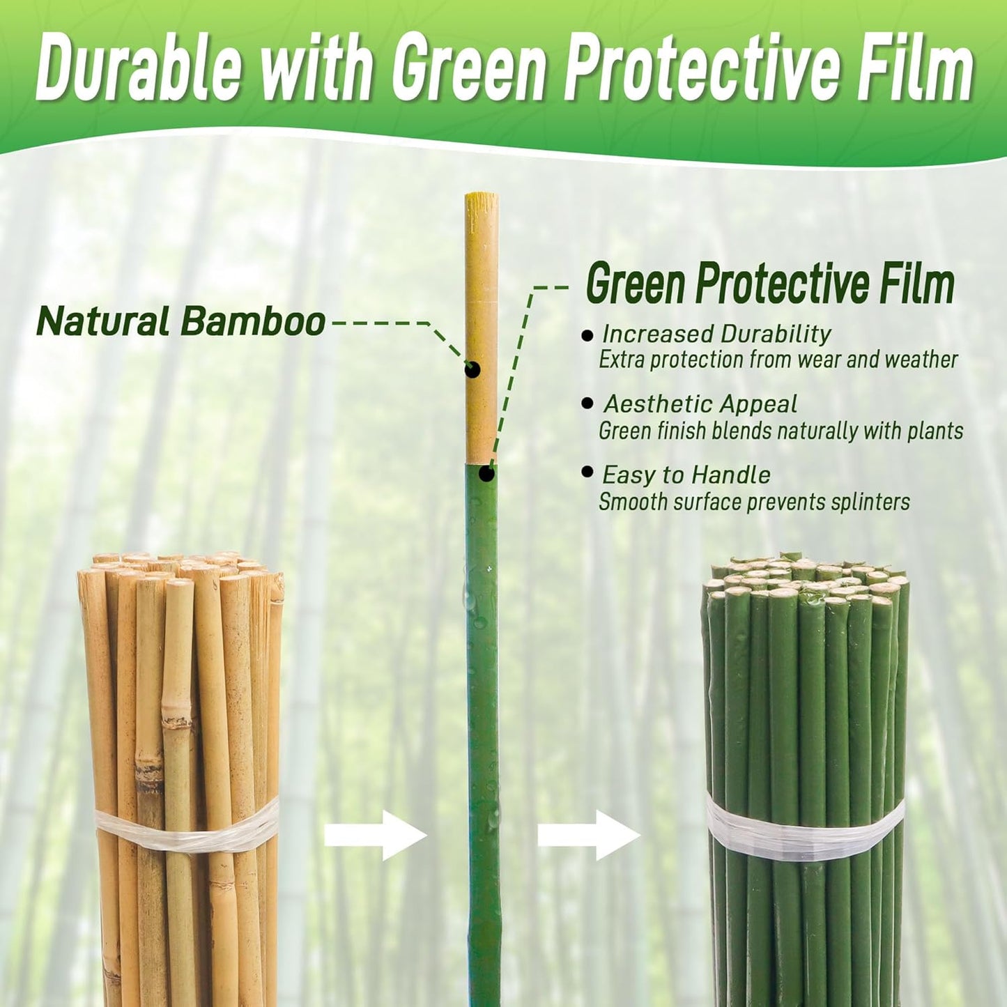 50Pcs 4ft Bamboo Sticks for Indoor Outdoor Plants, 0.29"-0.38" Natural Bamboo Poles, Durable Garden Stakes for Tomatoes, Beans, Flowers and Potted Plants