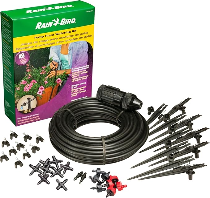 Rain Bird PATIOKIT Drip Irrigation Patio Watering Kit, Connects to Faucet, 1/4" Drip Tubing,Black