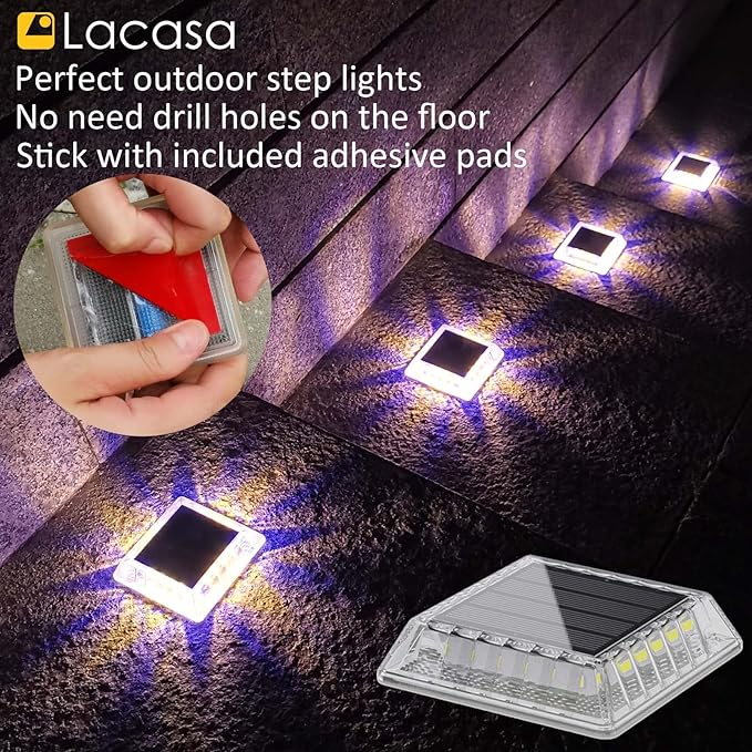Lacasa Outdoor Solar Light, 4 Pack 30LM IP68 Waterproof Solar Garden Light Auto On/Off Solar Lighting for Pathways Paths, Mixed Colours (Warm White + Blue Light)