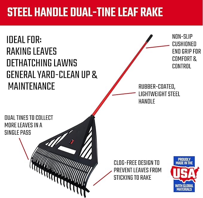 CRAFTSMAN 2-Piece Raking Set with Leaf & Lawn Rakes, Fiberglass & Rubber Coated Handles, Cushion Grips, for Leaves, Thatching, Dethatching