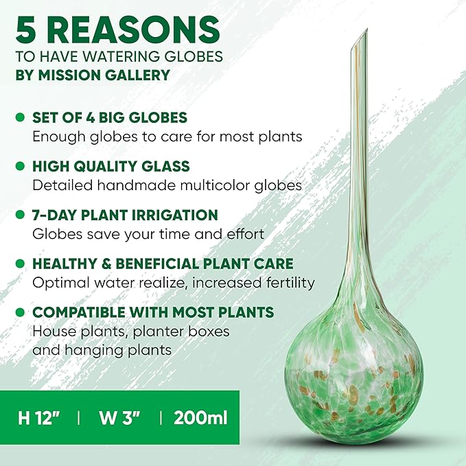 Plant Watering Globes Set of 4 - Large Self Watering Globes for Indoor & Outdoor Plants - Multicolored, Automatic, Glass Watering Bulbs for Daily Use, Plant Watering Devices