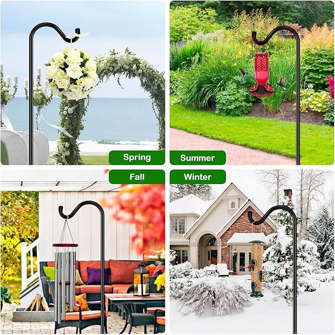 FEED GARDEN 92 Inch Adjustable Outdoor Shepherds Hook Bird Feeder Pole with 7 Prongs Base, Premium Steel Heavy Duty Tall Shepards Hooks for Hanging Bird Feeders, Plant Basket, Lanterns, 1 Pack