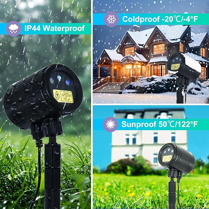 Laser Christmas Projector Lights Outdoor,3 Colors Laser Projection Light with Remote Moving Firefly Light Show,Waterproof Holiday Projector for Garden Patio Camping Party Decoration & Gift