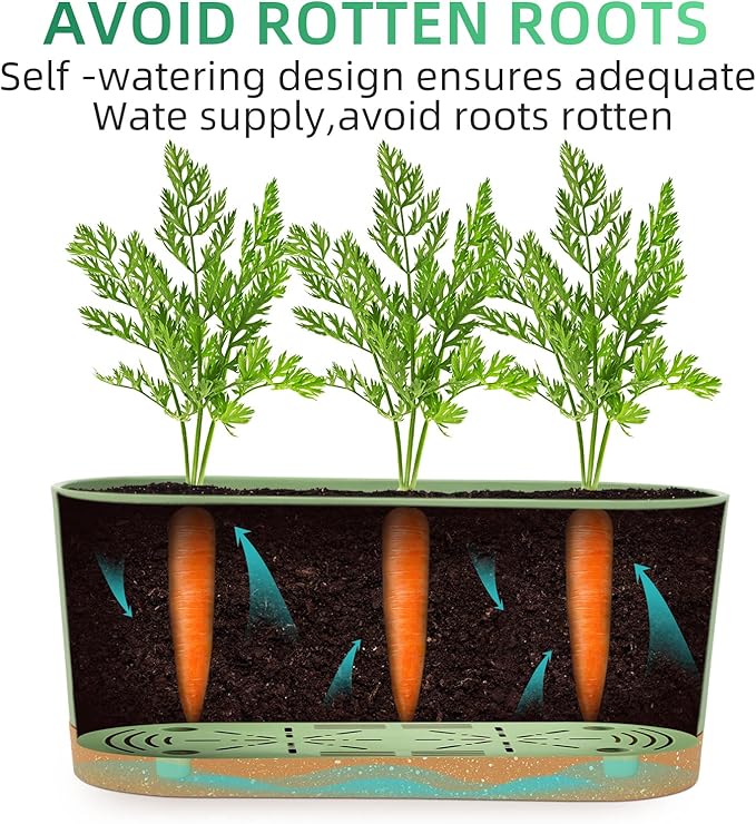 QCQHDU 2 Pack Window Planter Box 16” x 7", Self Watering Plant Pots for Indoor Plants Home Garden Flower Pot with Drainage Hole and Tray