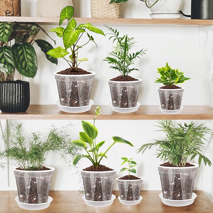 12pcs 3.9/4.7/5.9 Inch Clear Nursery Pots with Saucer, Transparent Plastic Plant Pots with Drainage Hole for House Plants, Flower, Succulent and Outdoor Clearance (20pcs Plant Labels)