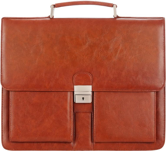 Jack&Chris Mens New PU Leather Attache Briefcase Traditional Messenger Lawyer Bag, MBYX015