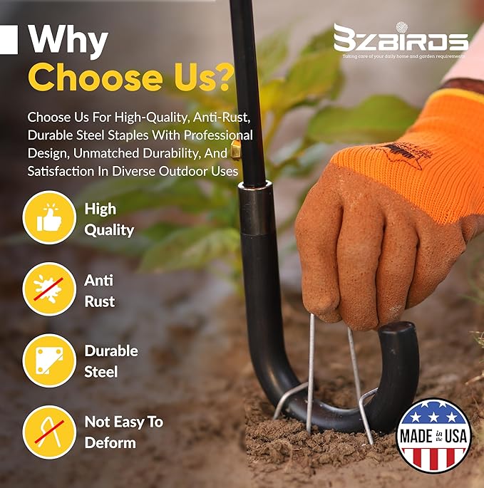 USA Made 15 Pack Landscape Staples 6 inch 11 Gauge Garden Stakes Galvanized Garden Staples | Metal Ground Stakes for Gardening| Yard Stakes for Decoration, Weed Barrier Fabric