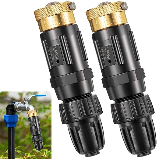 Feekoon 2 Set Drip Irrigation Faucet Adapter Kit 1/2'' Irrigation Tubing to 3/4'' Faucet Water Pressure Regulator Backflow Preventer with Filter, Drip Irrigation System Parts, No Assembly Required