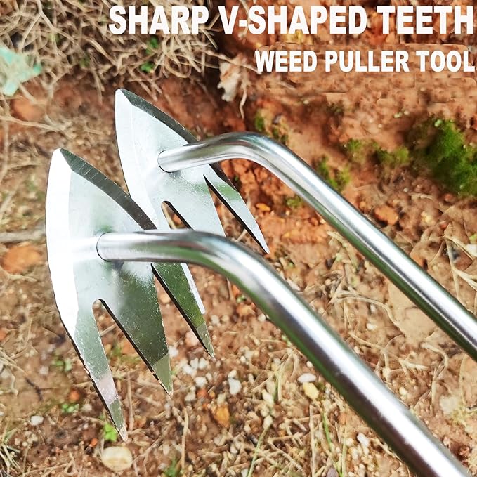 Gardening Weed Puller Tool,V-Shaped Hand Weeding Pulling Tool,Weed Removal Tool,Wood Handle Weeder Tool for Garden,Uprooting Weed Remover Tools (12.6 inch)