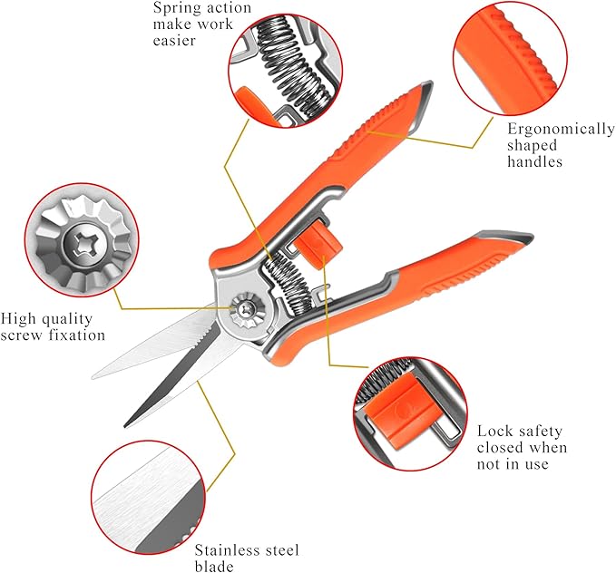 FLORA GUARD 6.5 Inch Micro-Tip Pruning snip Gardening Hand Pruning Shears Trimming Scissors with Stainless Steel(6 pieces