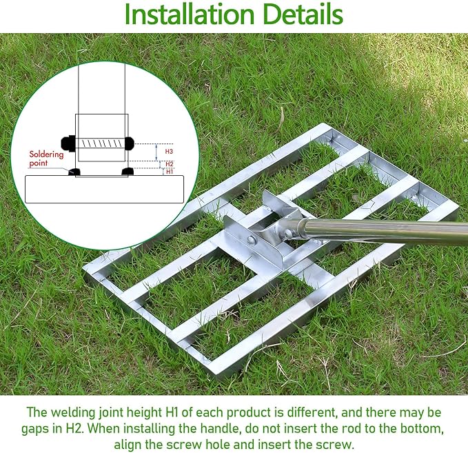 Scalebeard Lawn Leveling Rake,6FT 17 X10In Lawn Leveling Tool, Effort Saving & Adjustable Handle Heavy Duty Lawn Leveler for Yard Garden Golf Course Dirt Leveler