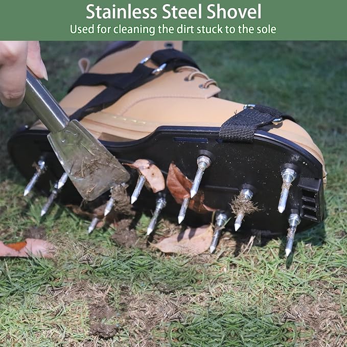 Lawn Aerator Shoes, Pre-Assembled Lawn Aerator Spiked Aerating Sandals with Adjustable Straps and Stainless Shovel, Heavy-Duty Spike Shoes for Men Women Aerating for Lawn, Yard, and Garden