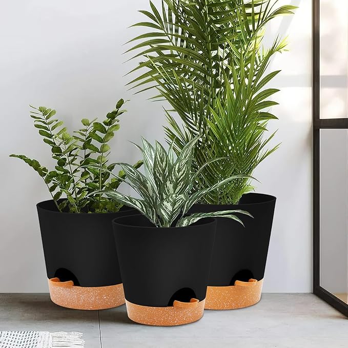 GARDIFE 10/9/8 inch Plant pots, planters for Indoor Plants, self Watering Plant Pot, Flower pots, Black